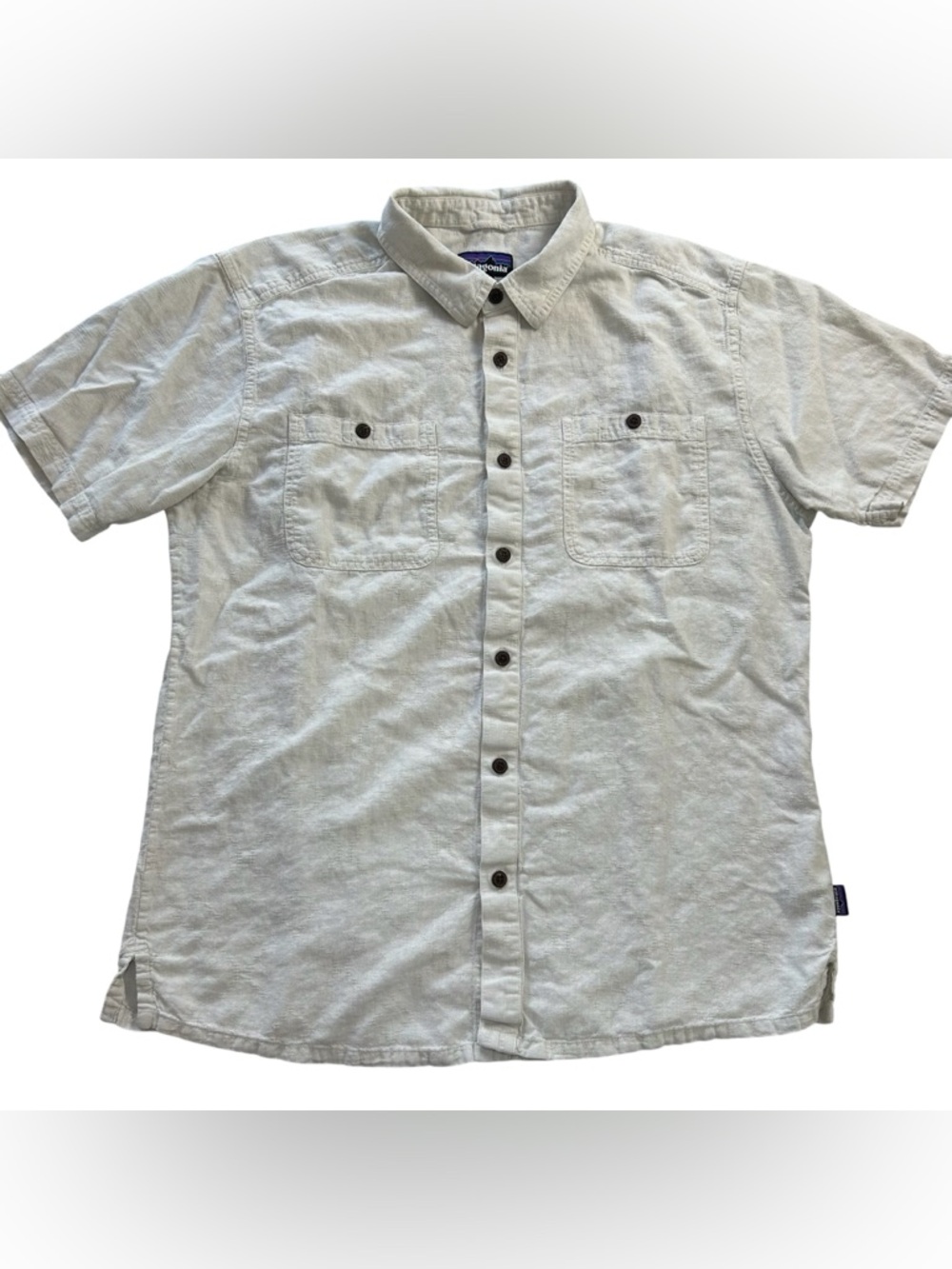 Patagonia Back Step Shirt Men’s Swell Dobby Beige/Grey Hemp Cotton Hiking size L